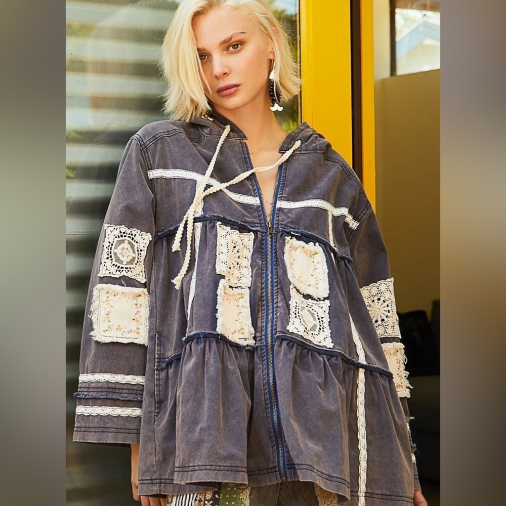 POL Utility Embellished Patchwork Pea Coat NWOT - image 9